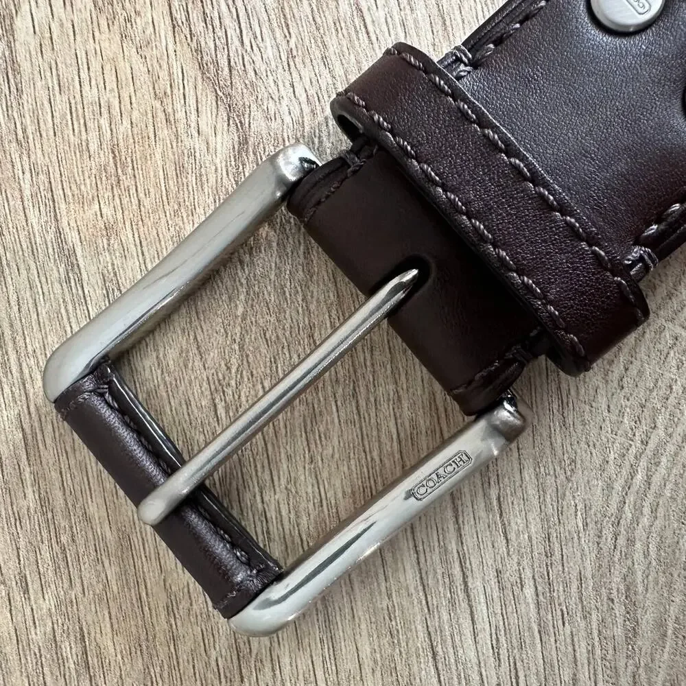 Coach Leather and Canvas Silver Tone Hardware Belt 38 inch